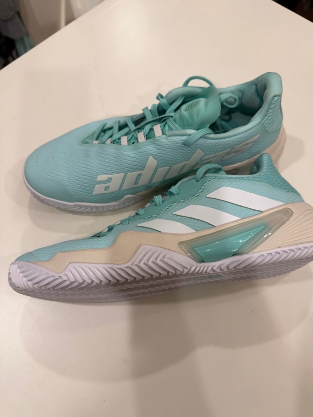 adidas Mint Aqua Low-Top Sneakers with White Stripes. Tennis shoes